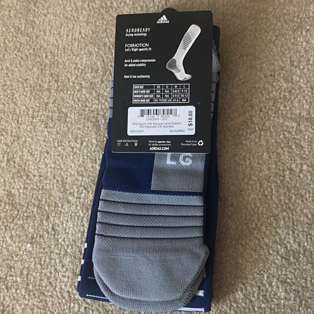 Adidas Team Speed II Soccer Socks Navy/White Adult  large - Picture 2 of 3